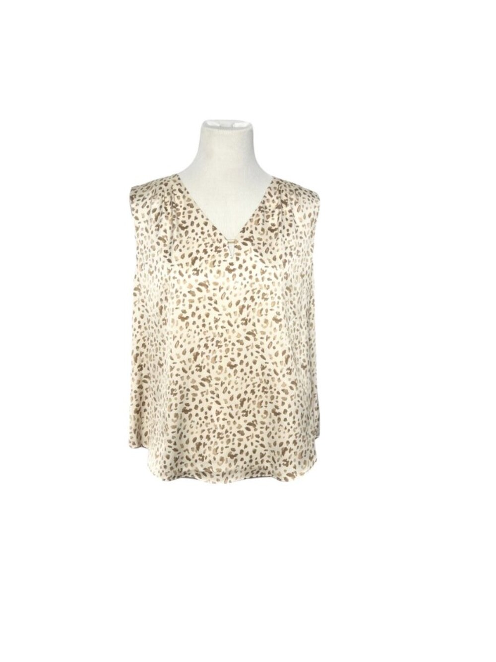 Leopard Print Sleeveless Blouse - Cream Tan | Size Large